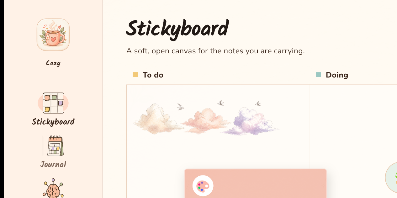 Real Nook Windows Stickyboard screen with a visual To do and Doing board.